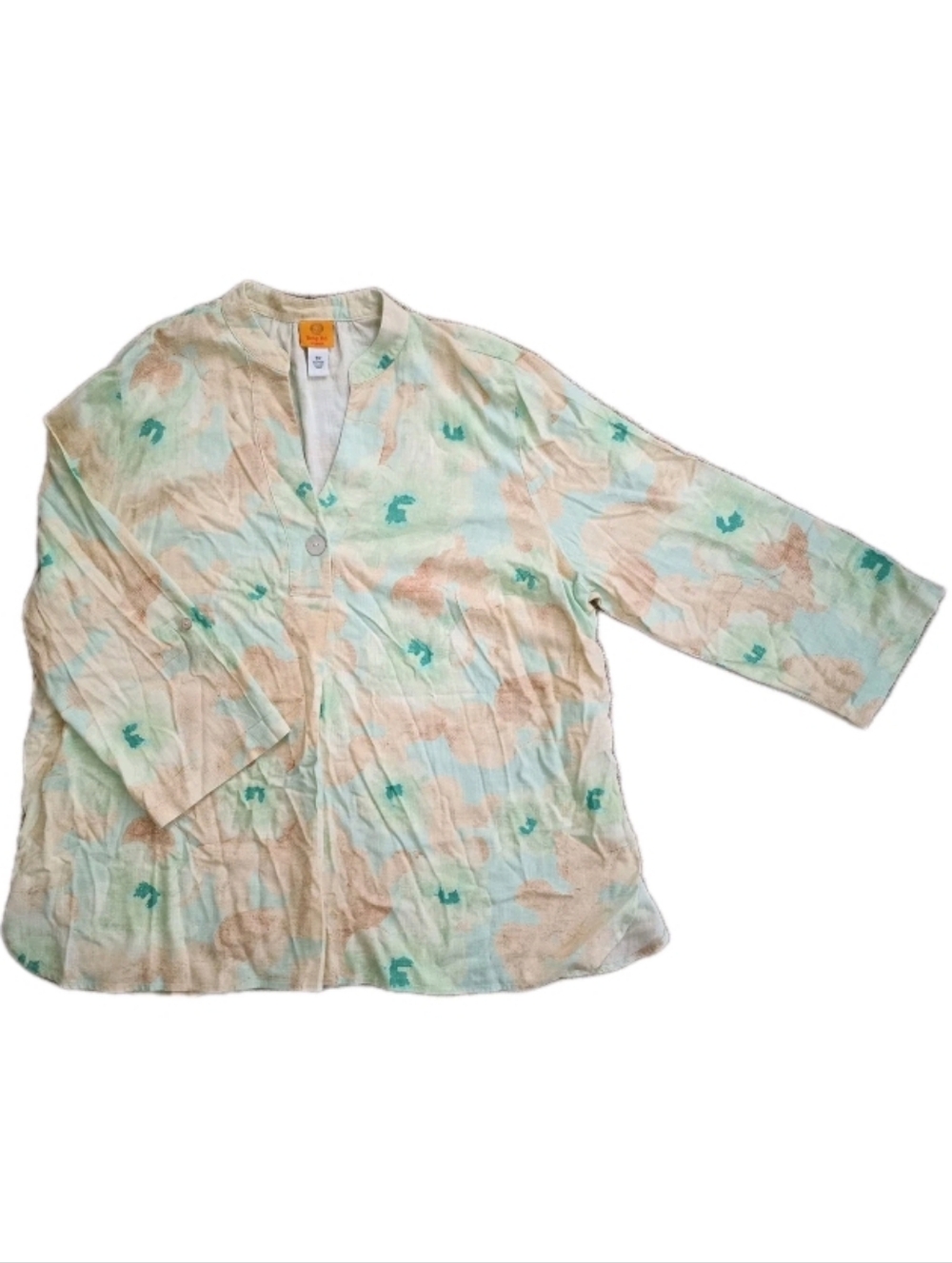 Ruby Rd. Tunic Linen Blend 3/4 Roll Tab Sleeves  Size 3X